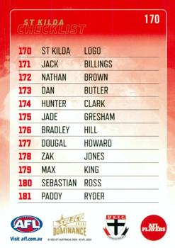 2020 Select Dominance #170 St. Kilda Saints Back